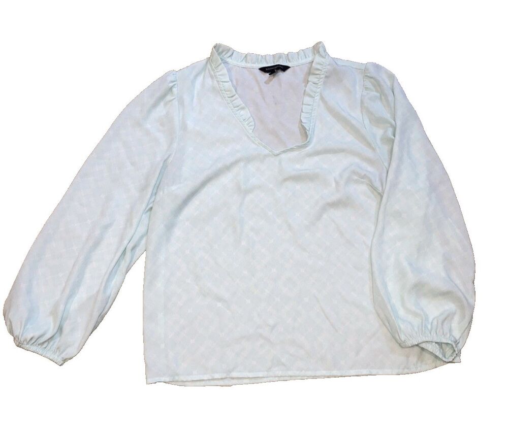 Banana Republic Womens M Ruffle V-Neck Sheer Light Green Top Office Romantic